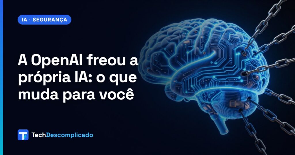 Cérebro de inteligência artificial feito de circuitos, preso por correntes de aço