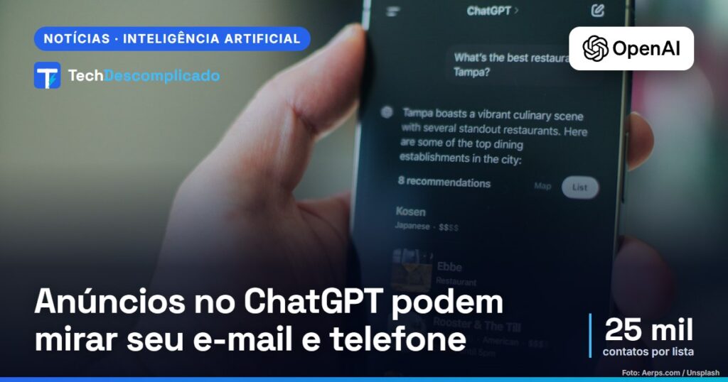 Anúncios no ChatGPT podem mirar seu e-mail e telefone