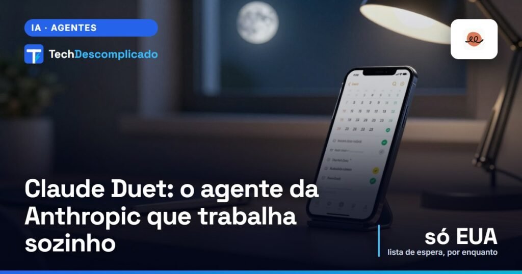 Celular num suporte sobre a mesa à noite mostrando agenda e tarefas concluídas (imagem ilustrativa gerada por IA)