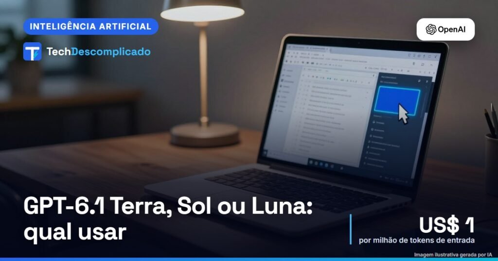 Notebook aberto numa mesa de madeira com uma planilha e um cursor destacado na tela, como se trabalhasse sozinho (imagem ilustrativa gerada por IA)