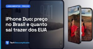 Três iPhone Duo, um fechado e dois abertos, em foto oficial de divulgação (imagem: Apple)