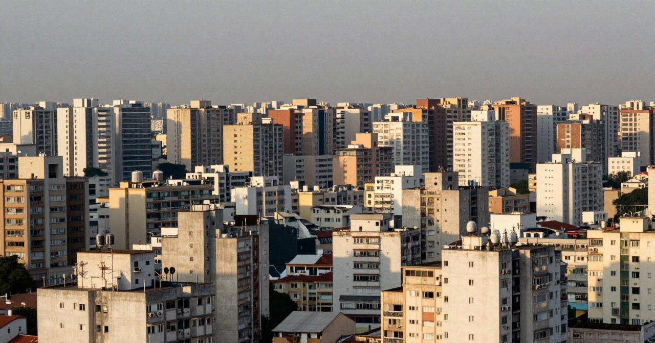 Foto ilustrativa de uma grande metrópole com milhares de prédios de apartamentos aglomerados até o horizonte