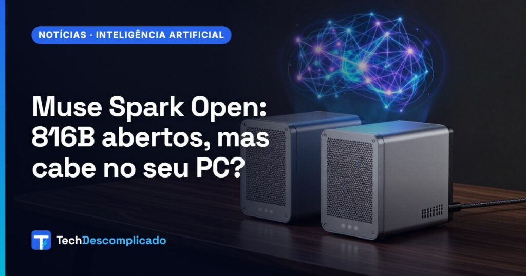 Dois computadores compactos de alumínio sobre uma mesa com uma rede neural brilhante maior que eles (imagem ilustrativa gerada por IA)