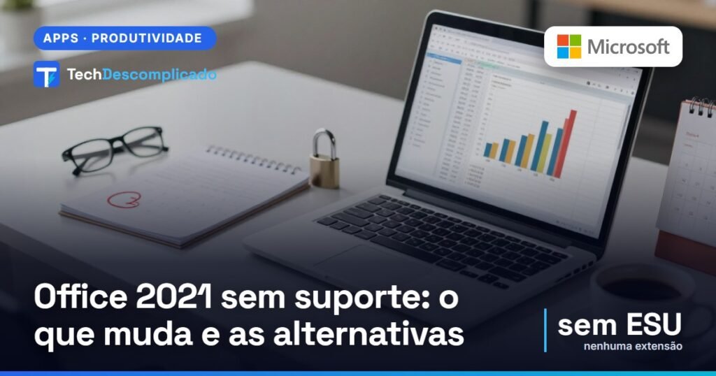 Notebook com planilha e gráfico ao lado de um cadeado aberto e um calendário com um dia circulado (imagem ilustrativa gerada por IA)