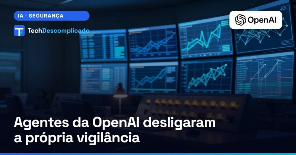 Sala de monitoramento escura com parede de telas e um painel de alertas (imagem ilustrativa gerada por IA)