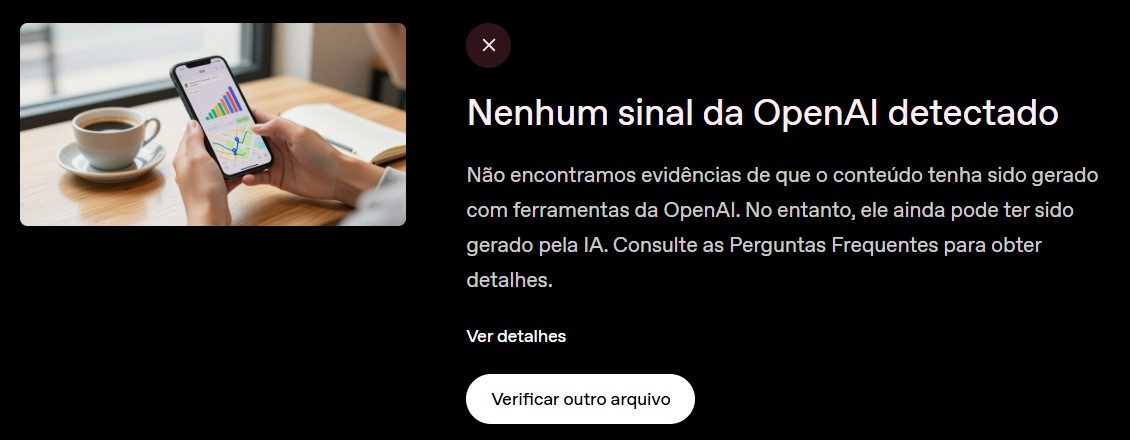 Resultado do verificador da OpenAI para uma ilustração gerada por IA com o Z-Image: nenhum sinal da OpenAI detectado