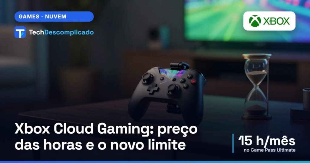 Controle de videogame com celular encaixado e uma ampulheta ao lado numa mesa de sala (imagem ilustrativa gerada por IA)
